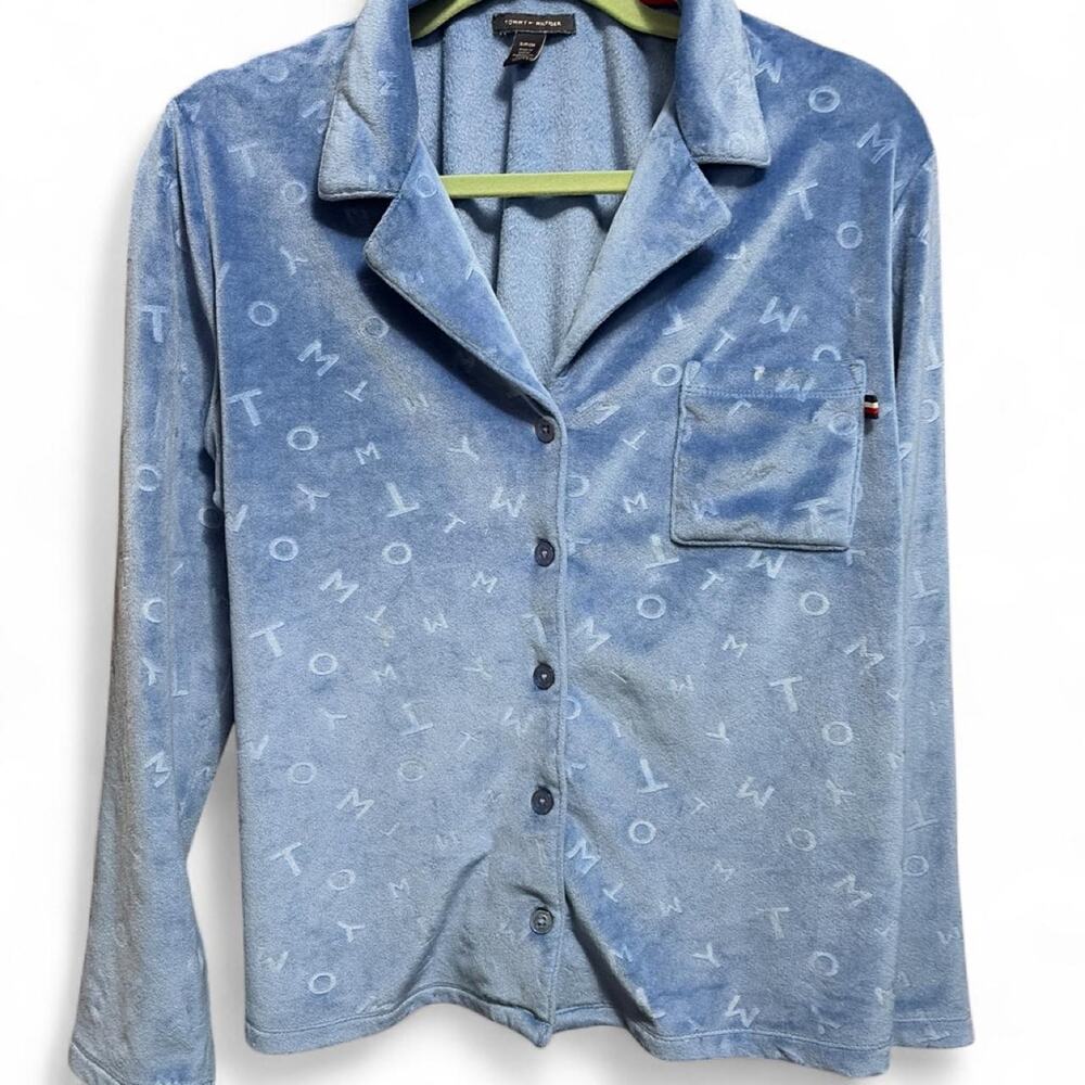 Tommy hilfiger blue velvet button up sleep shirt